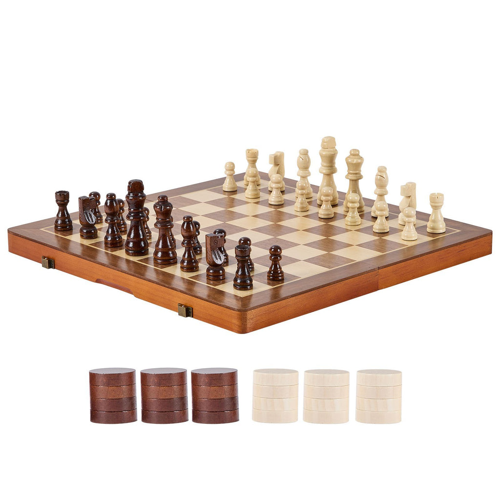 VEVOR Magnetic Deluxe Wooden 2-in-1 Set: Chess & Checkers