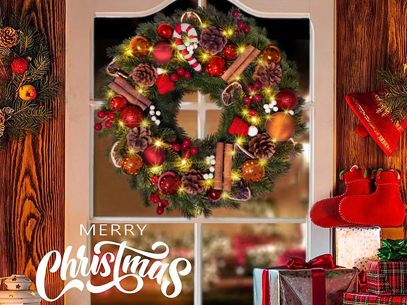 Festive Pinecone & Candy Cane Wreath with LED Lights)