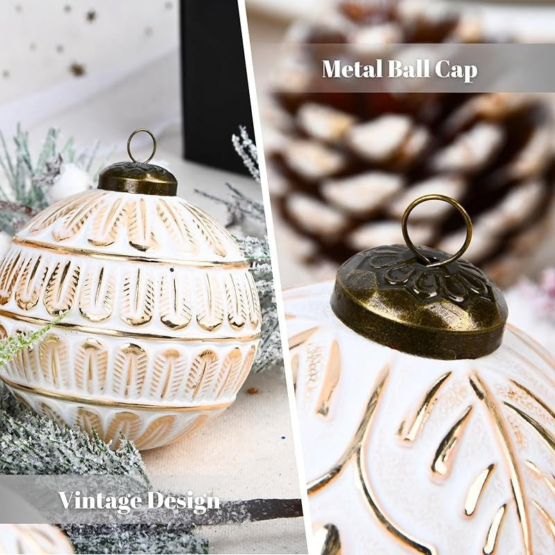 12-Pack: Elegant White & Gold Embossed Designer Christmas Baubles