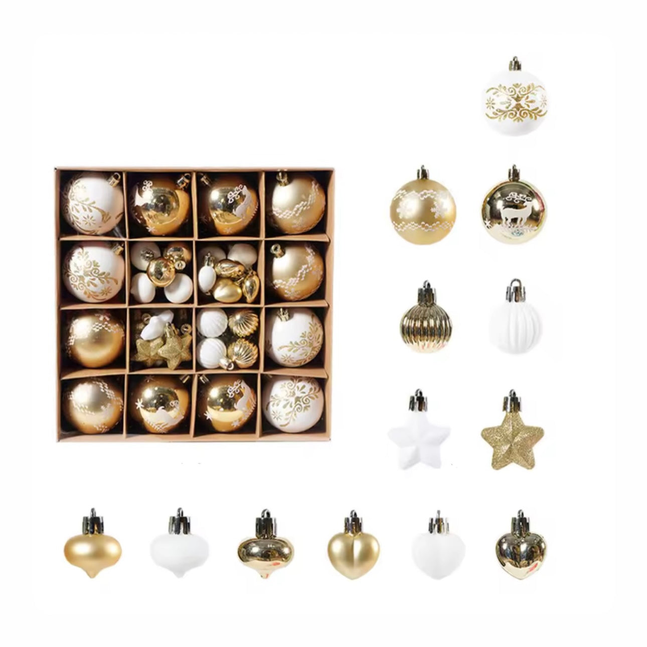 Opulent White & Gold Designer Christmas Ornament in Storage Box