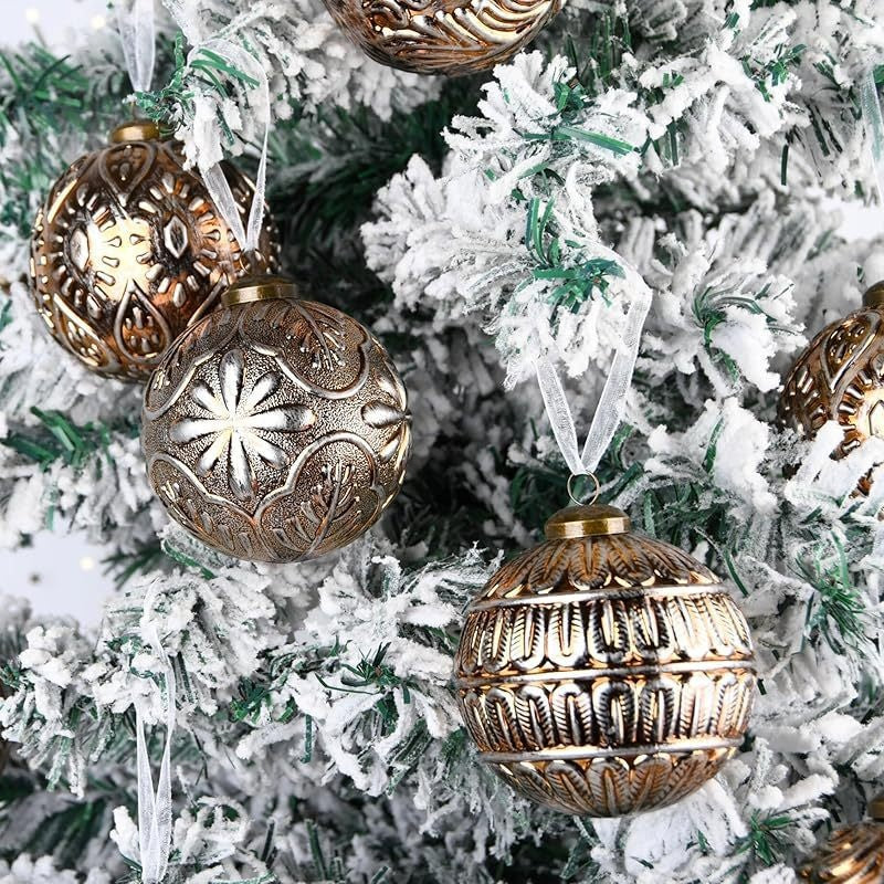 12-Pack: Elegant White & Gold Embossed Designer Christmas Baubles