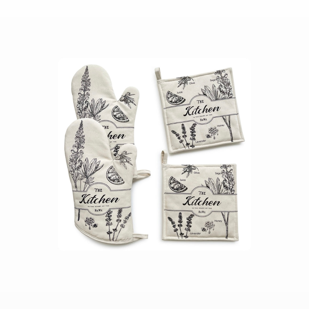 Botanical Print Oven Mitt & Pot Holder Set (4-Piece)