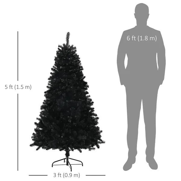 5’ Black Christmas Tree With Auto Open, Flame Retardant And Easy Assembled Steel Base