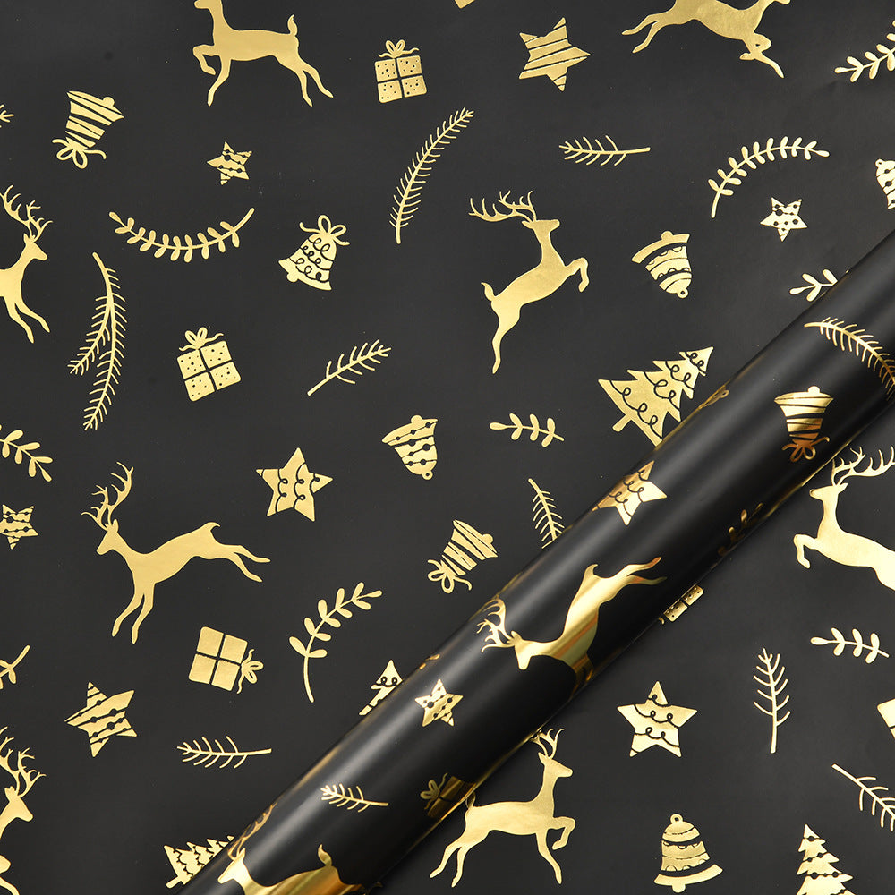 Vintage Black Gold Elk Snowflake Christmas Tree Wrapping Paper