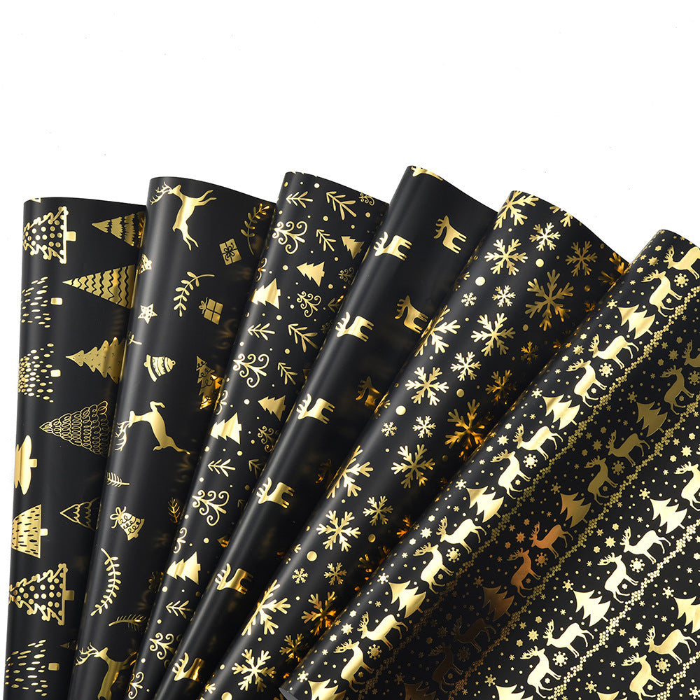 Vintage Black Gold Elk Snowflake Christmas Tree Wrapping Paper