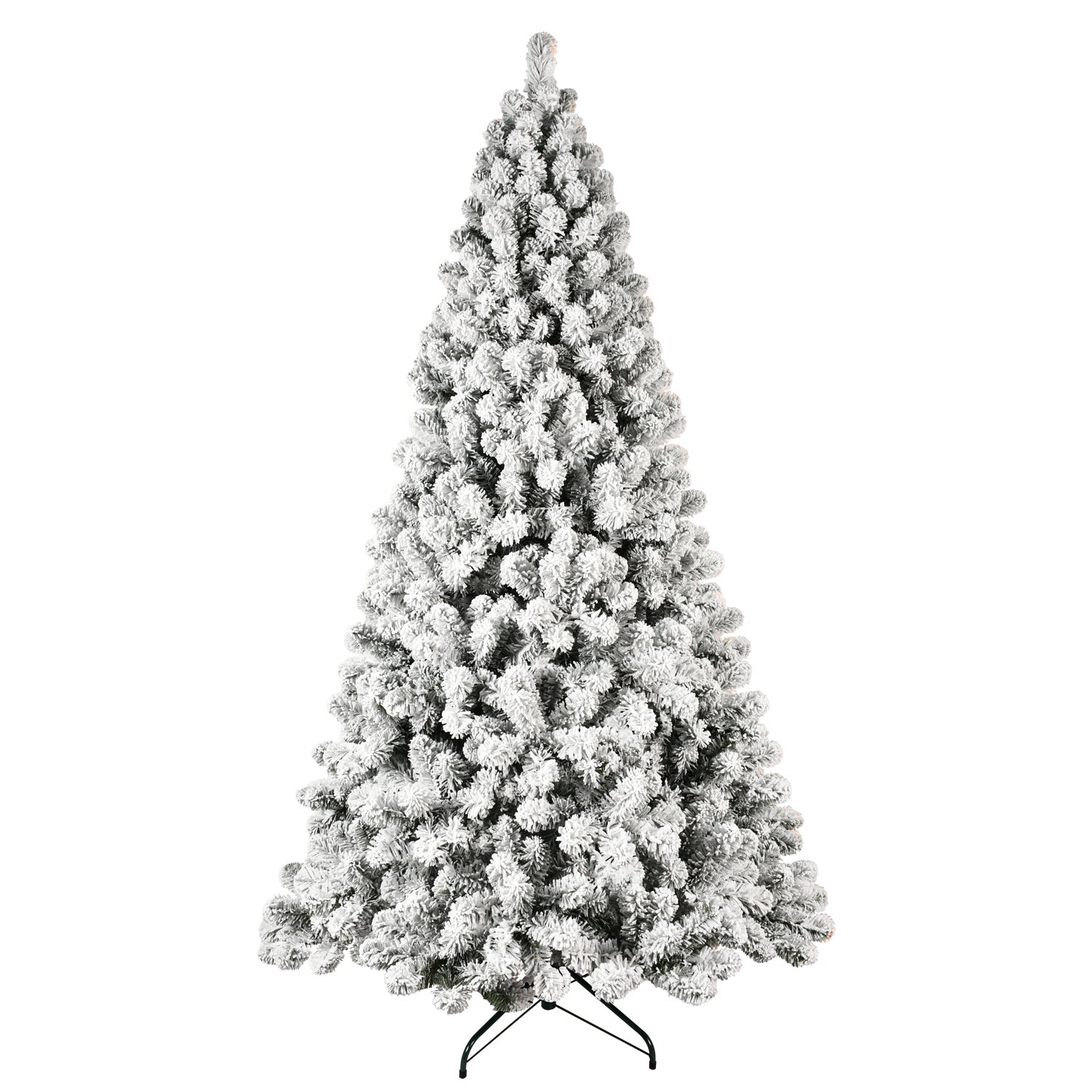 Snow Flocked Christmas Tree With Warm Lights, Flame Retardant & Easy Assembled Metal Base