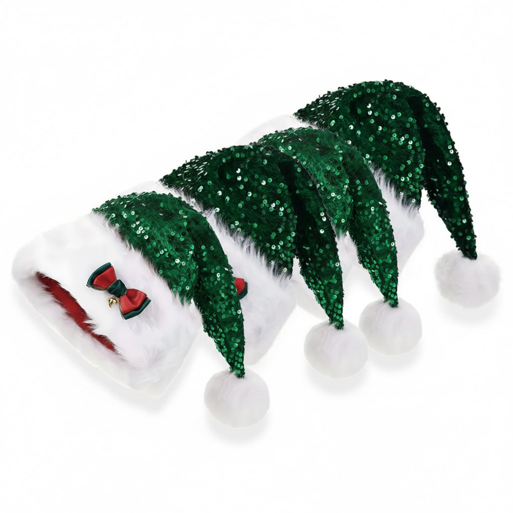 Red Paillette Bowknot & Jingle Deluxe Sequin Santa Hat Set