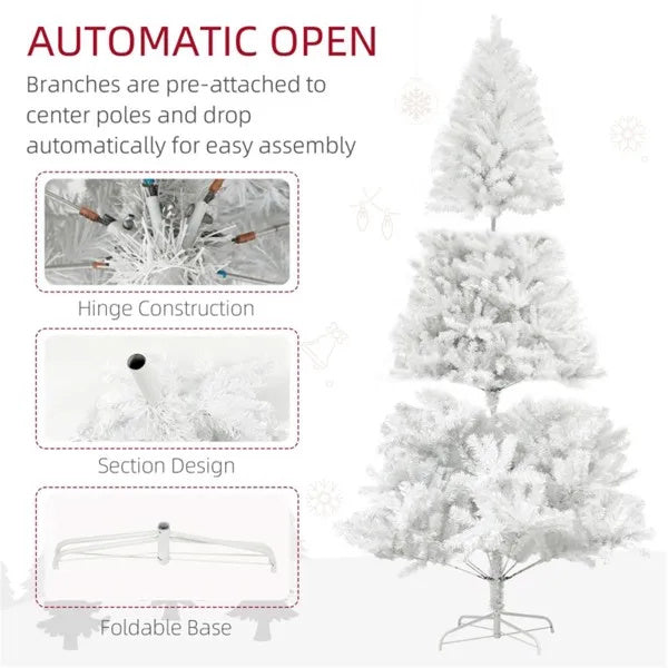 9’ White Veylin Christmas Tree With Auto Open, Flame Retardant & Easy Assembled Steel Base