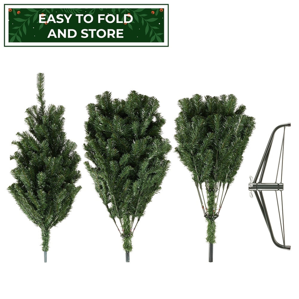 6’ Slim Green Christmas Trees With Auto Open, Flame Retardant And Easy Assembled Steel Base