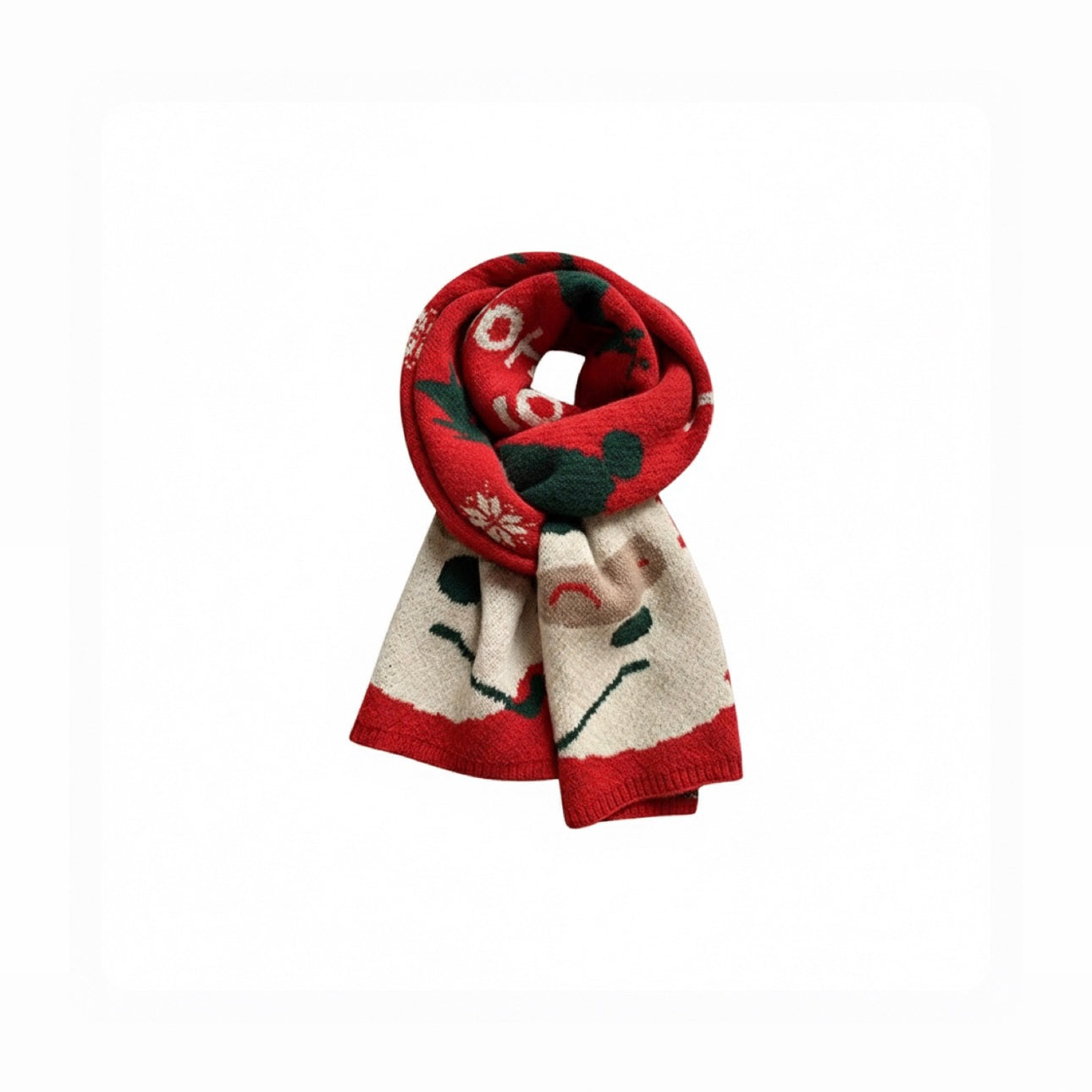 Red New Year Scarf Women's Winter Christmas Knitting Wool