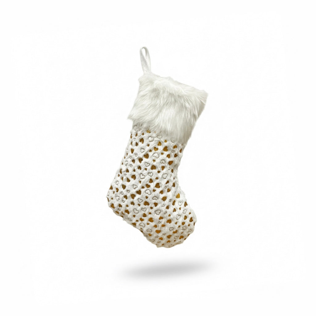 Opulent White & Gold Plush Faux Fur Christmas Stockings