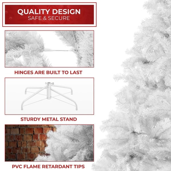9’ White Veylin Christmas Tree With Auto Open, Flame Retardant & Easy Assembled Steel Base