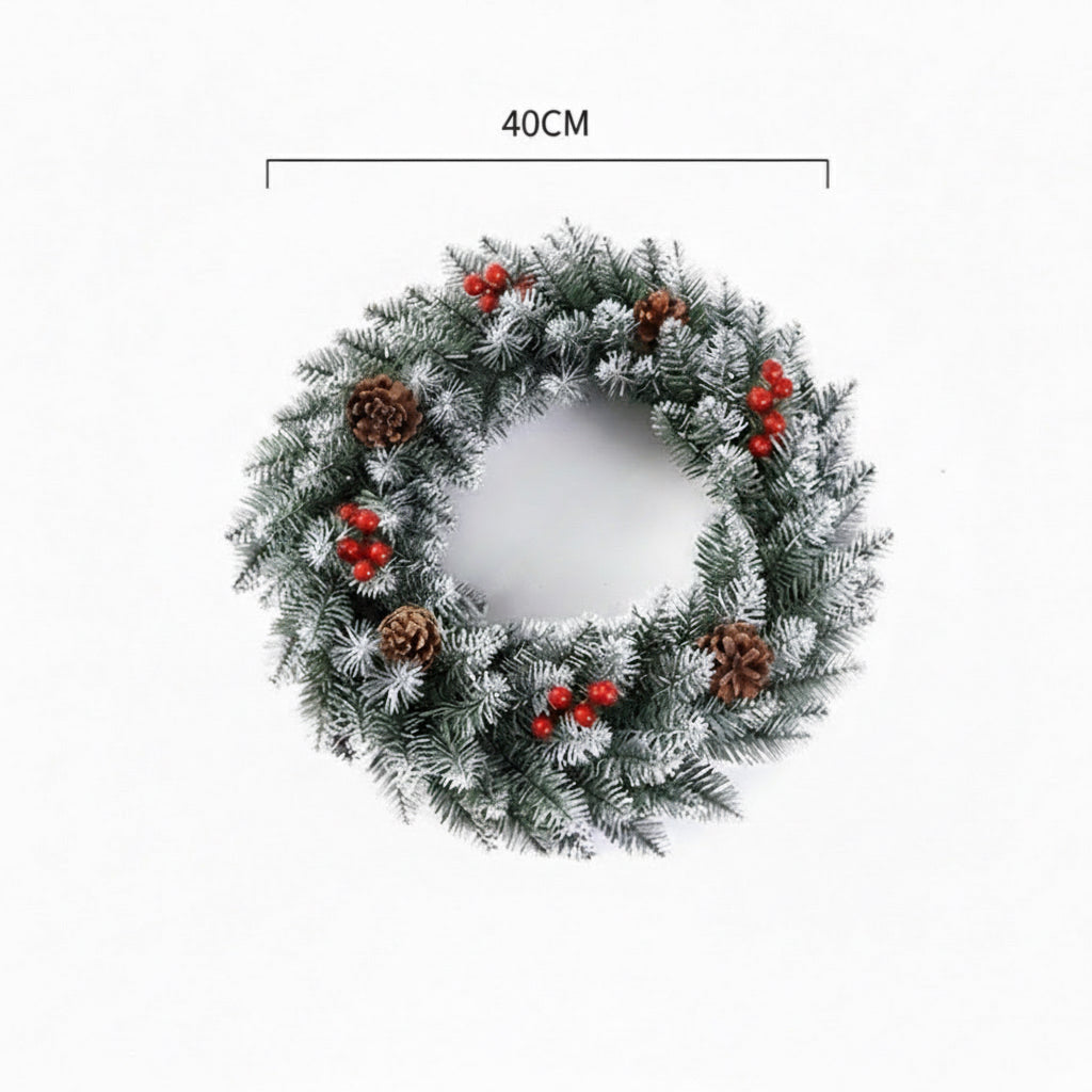 Flocked Winter Pine Wreath with Pinecones and Iced Berries