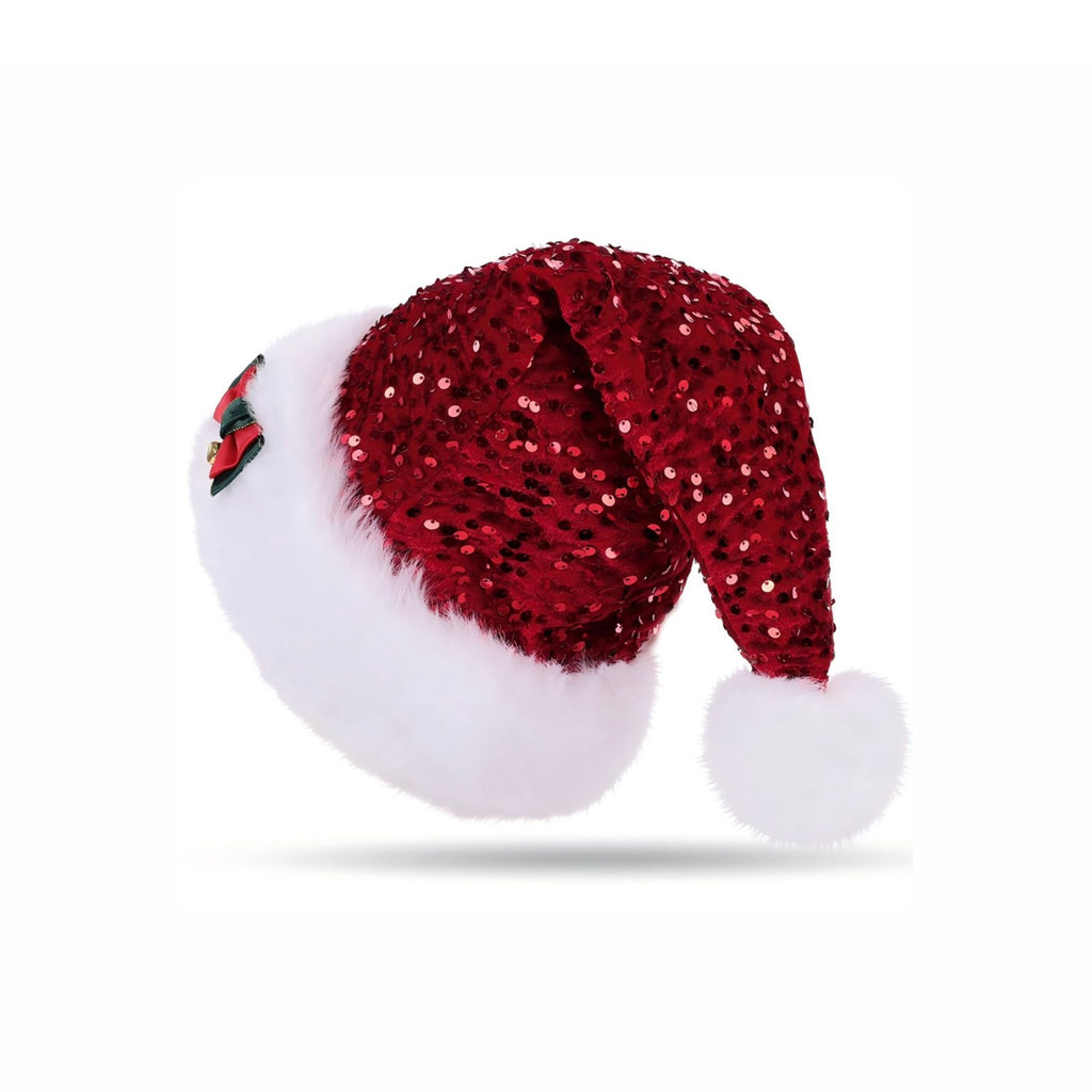 Red Paillette Bowknot & Jingle Deluxe Sequin Santa Hat Set