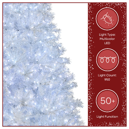 8’ Silver Christmas Tree With Clear Lights, Flame Retardant & Easy Assembled Steel Base