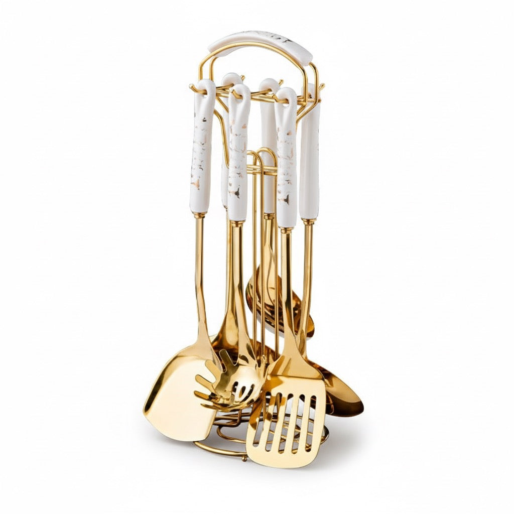 7-Piece Luxury Kitchen Utensil Set with Rotating Storage Rack