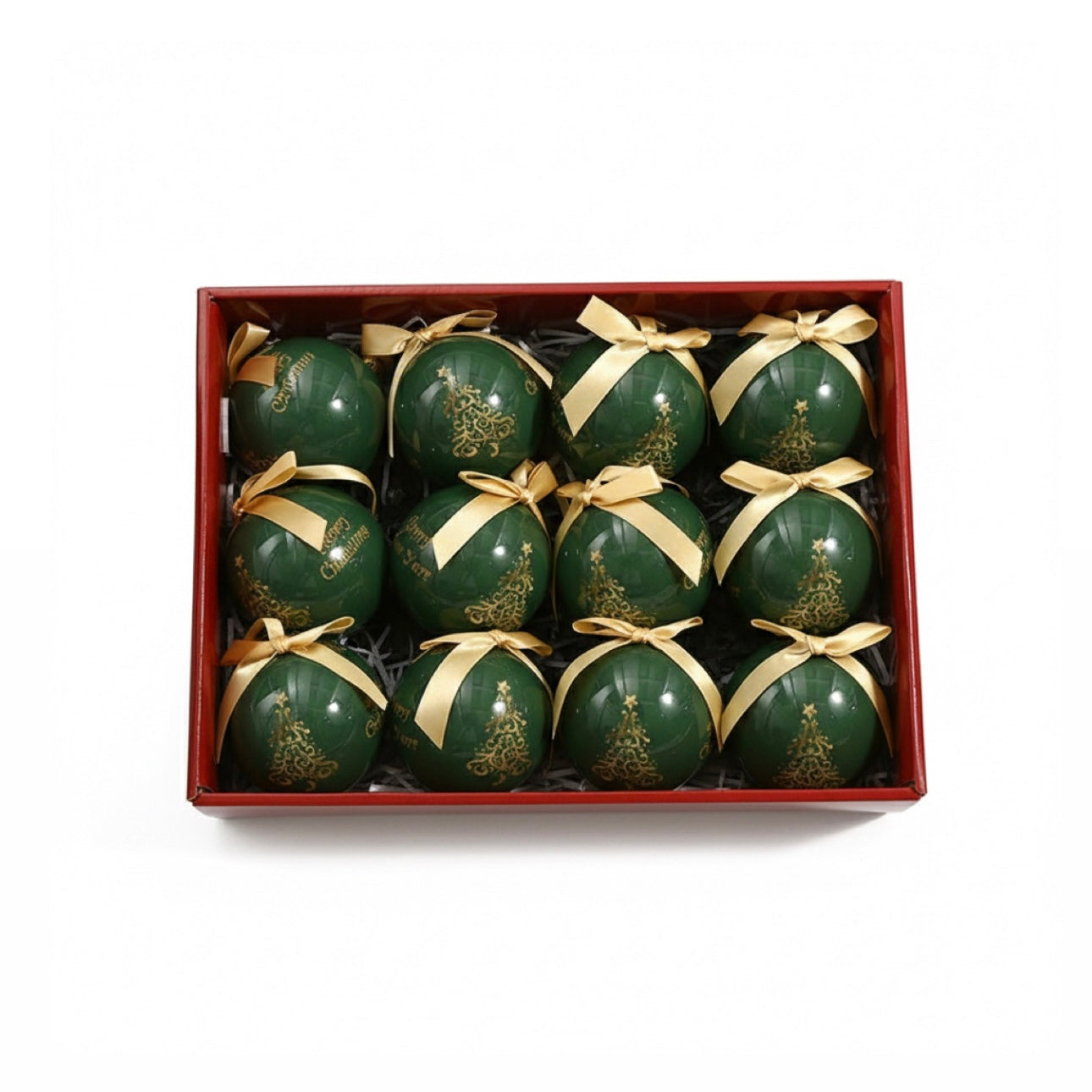 12 Christmas Tree Exquisite Printing Ball Set (8CM)
