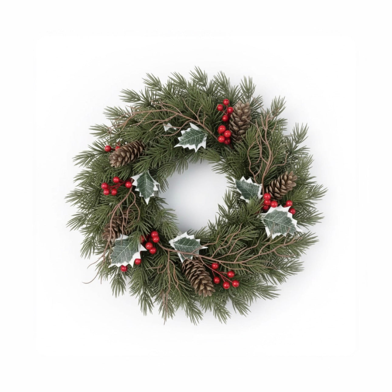 Rustic Forest Pine and Holly Christmas Wreath