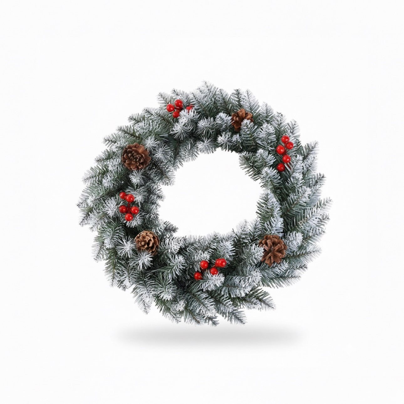 Flocked Winter Pine Wreath with Pinecones and Iced Berries