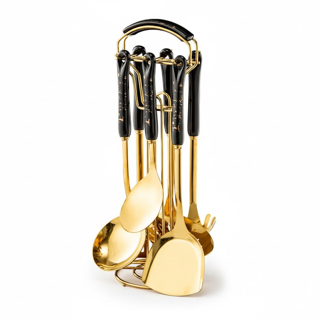 7-Piece Luxury Kitchen Utensil Set with Rotating Storage Rack