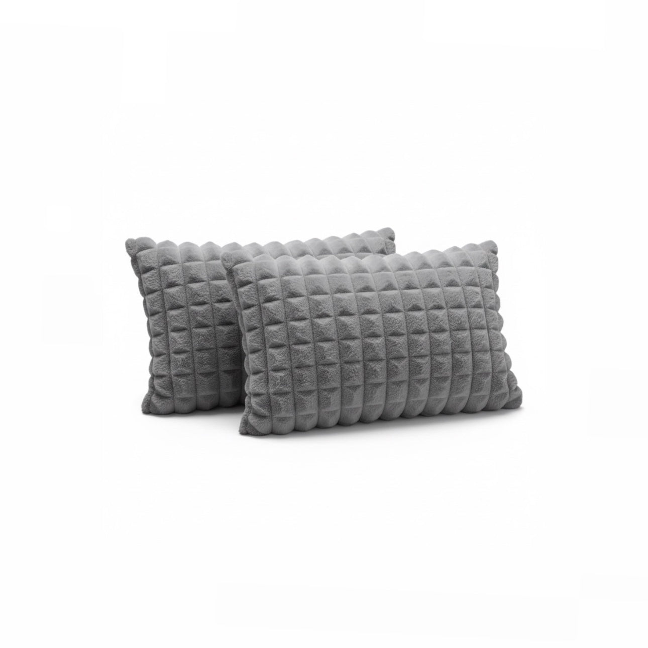 Cozy Waffle Grid Sculpted Rabbit Hair Cut Plaid Pillow Set (2-Pack)