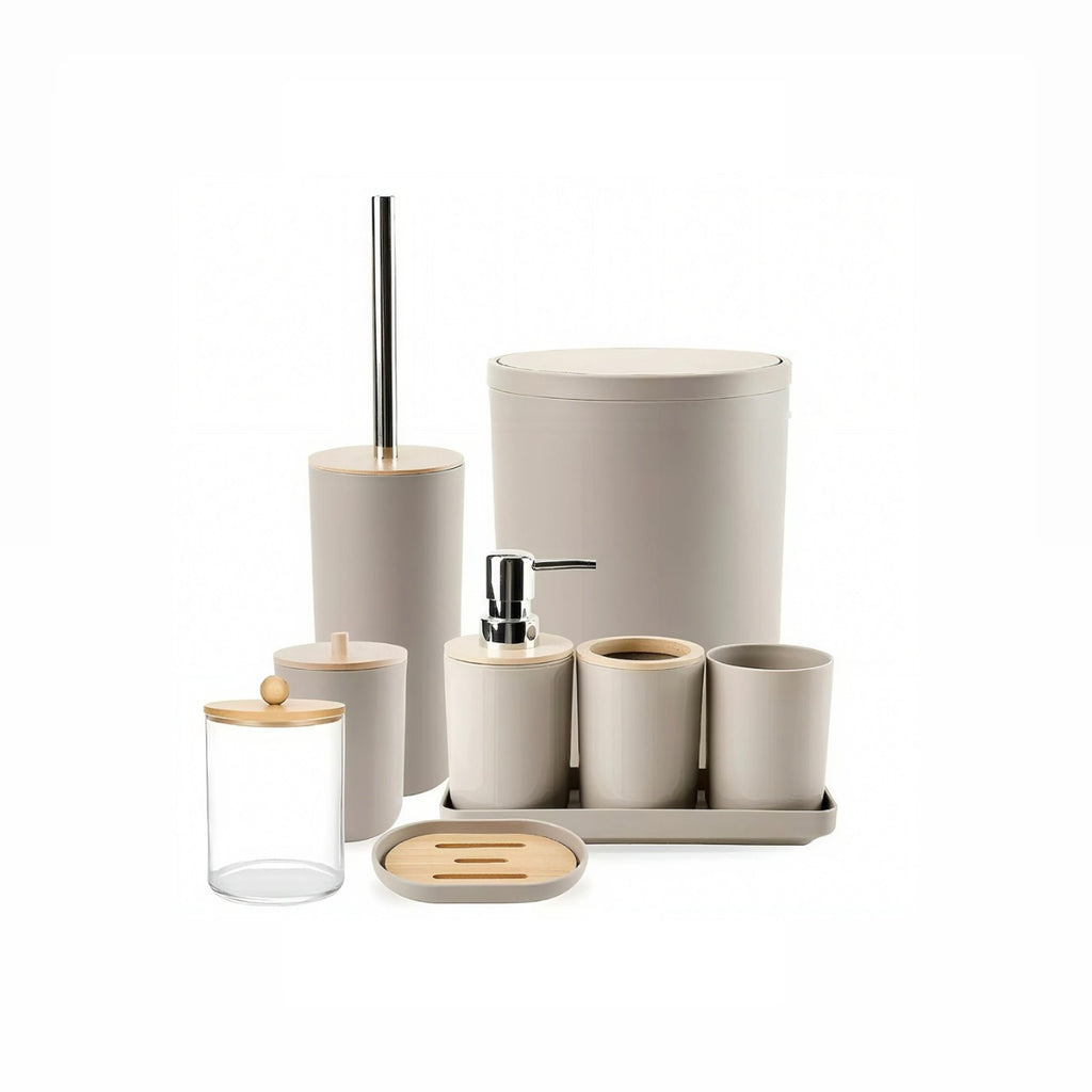 Modern Zen Bathroom Accessory Set with Bamboo Accents