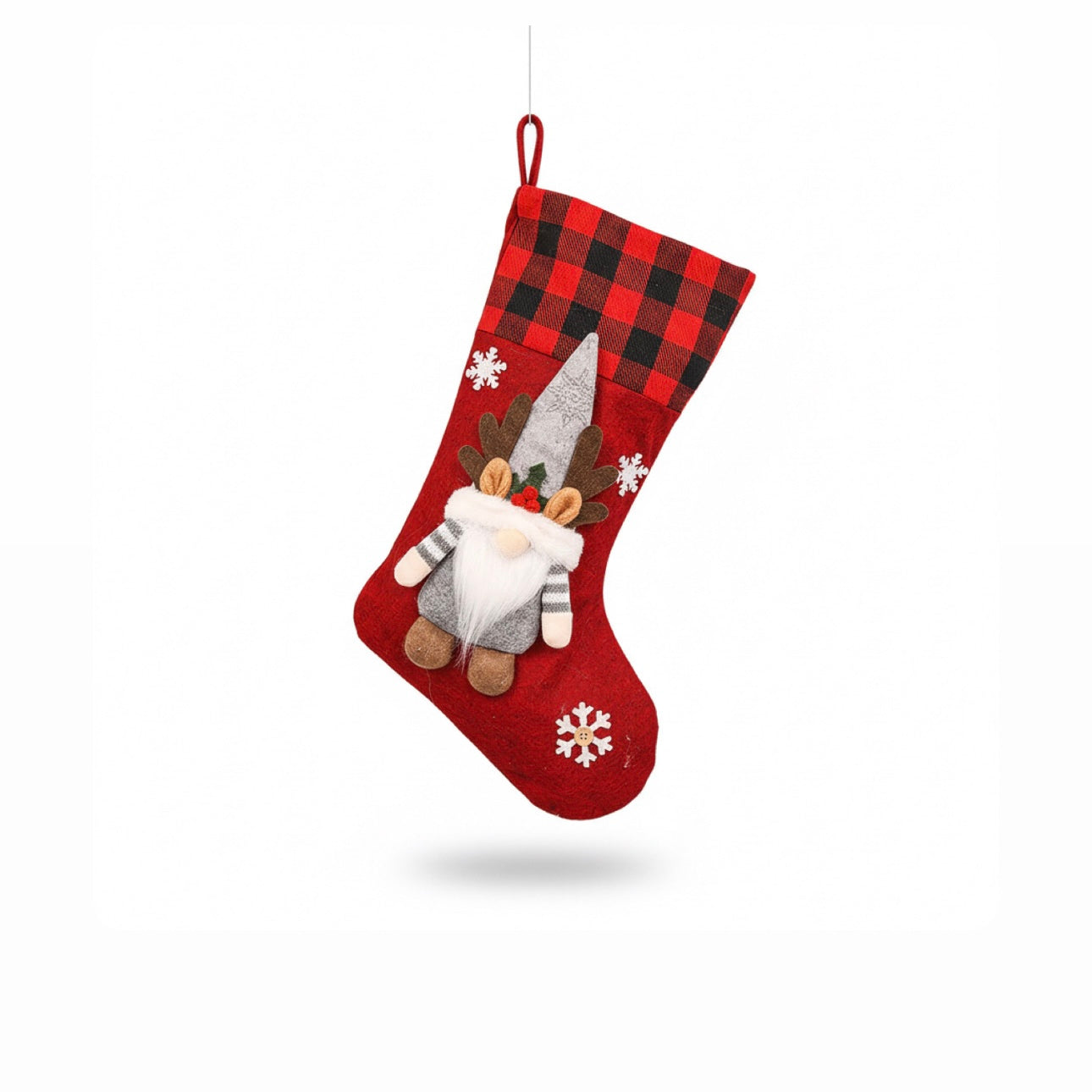 Cozy Plaid Reindeer Gnome Christmas Stocking Candy Bag