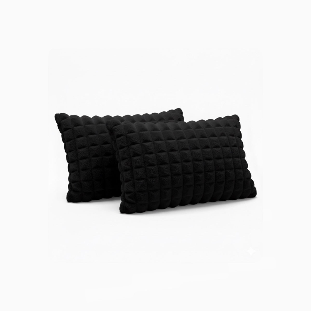 Cozy Waffle Grid Sculpted Rabbit Hair Cut Plaid Pillow Set (2-Pack)