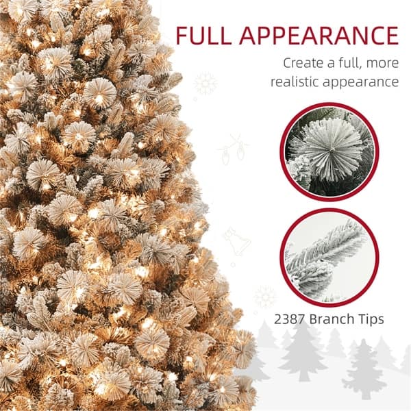 9’ Snow Flocked Christmas Tree With Clear Lights, Flame Retardant & Easy Assembled Steel Base