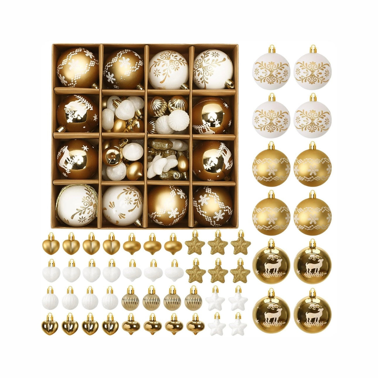 Opulent White & Gold Designer Christmas Ornament in Storage Box