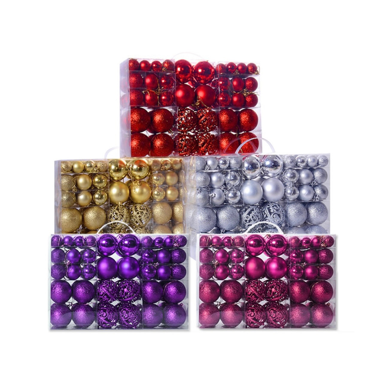 100-Piece Multi-Size Luxury Christmas Tree Matte Ball Ornament Set