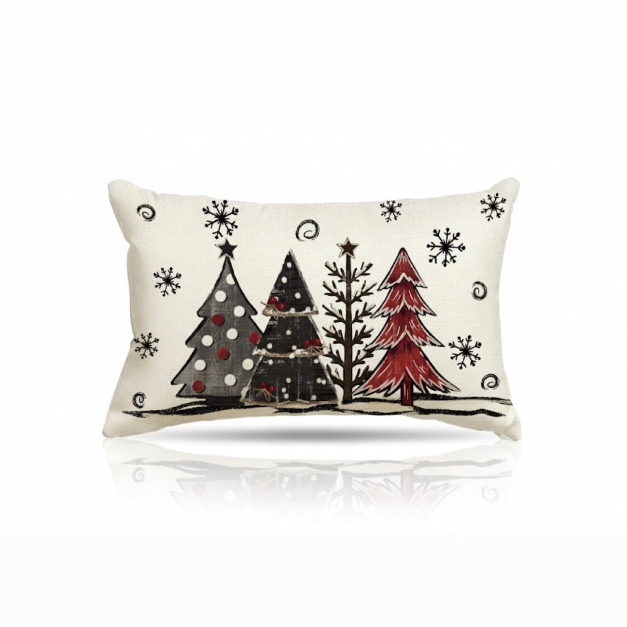 Rustic Red & Cream Christmas Holiday Linen Pillow Cover Home Sofa