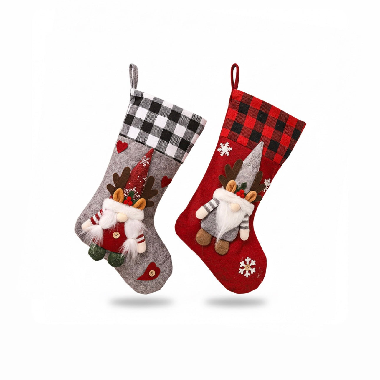 Cozy Plaid Reindeer Gnome Christmas Stocking Candy Bag