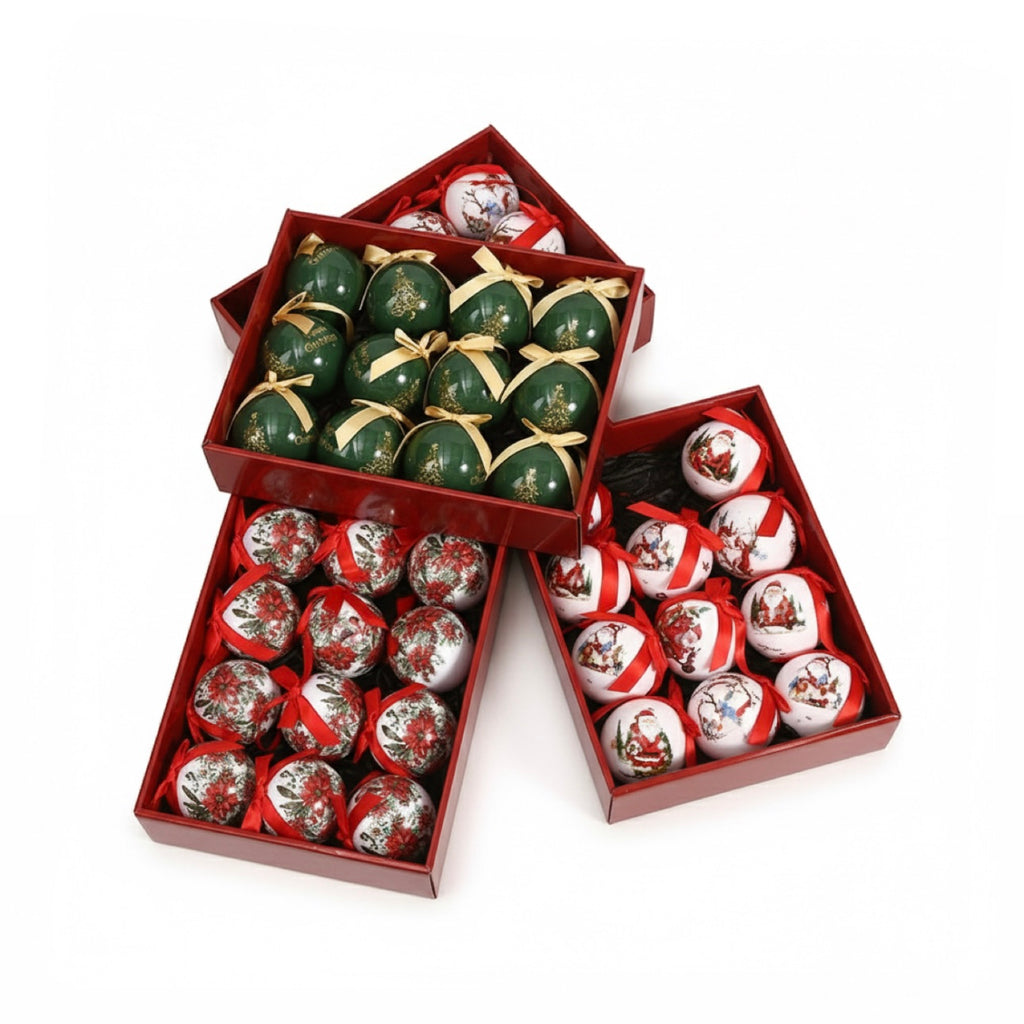 12 Christmas Tree Exquisite Printing Ball Set (8CM)