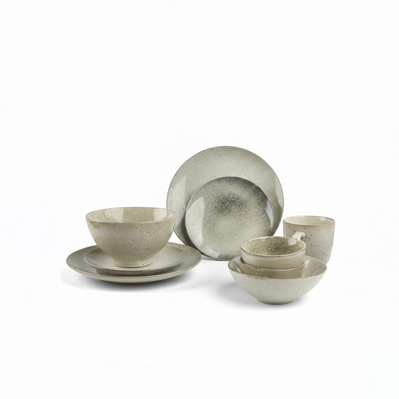 Japanese “Artesian Speckle" Rustic Stoneware Dinner Set