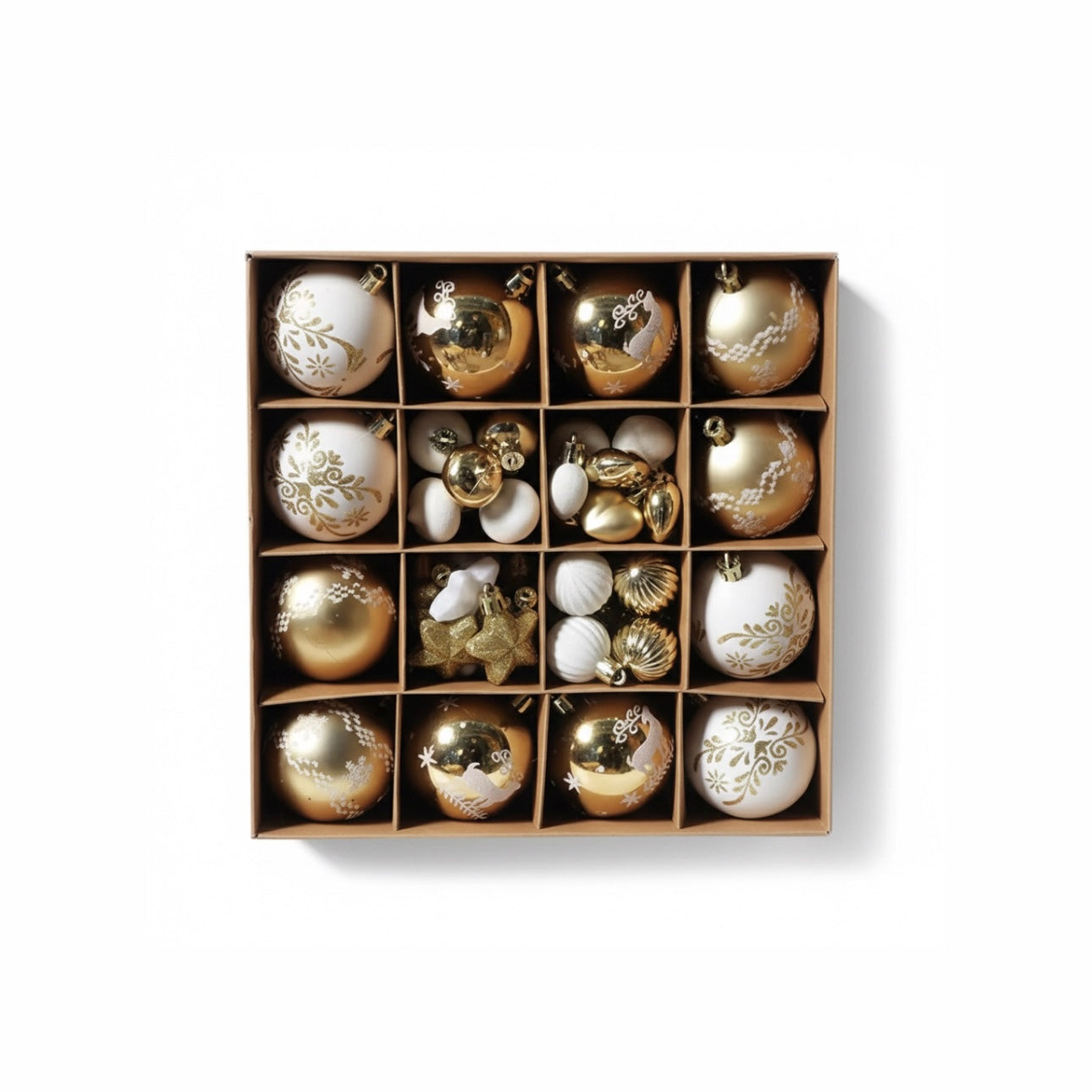 Opulent White & Gold Designer Christmas Ornament in Storage Box