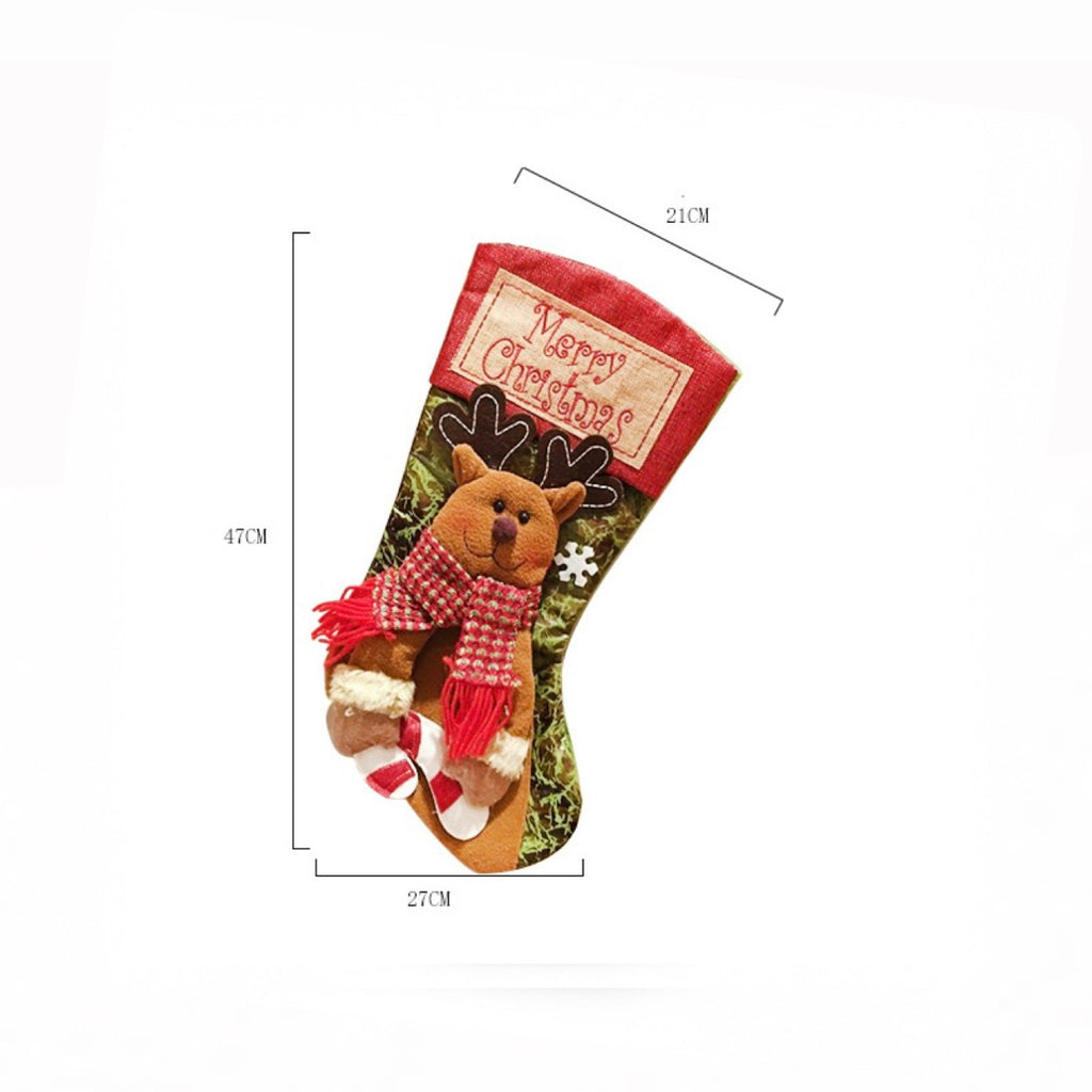 Rustic Embroidered Character Christmas Stockings Candy Bag