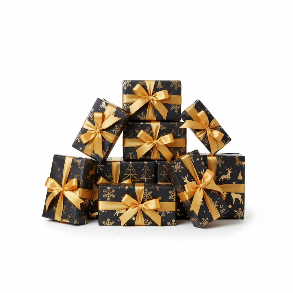 Vintage Black Gold Elk Snowflake Christmas Tree Wrapping Paper