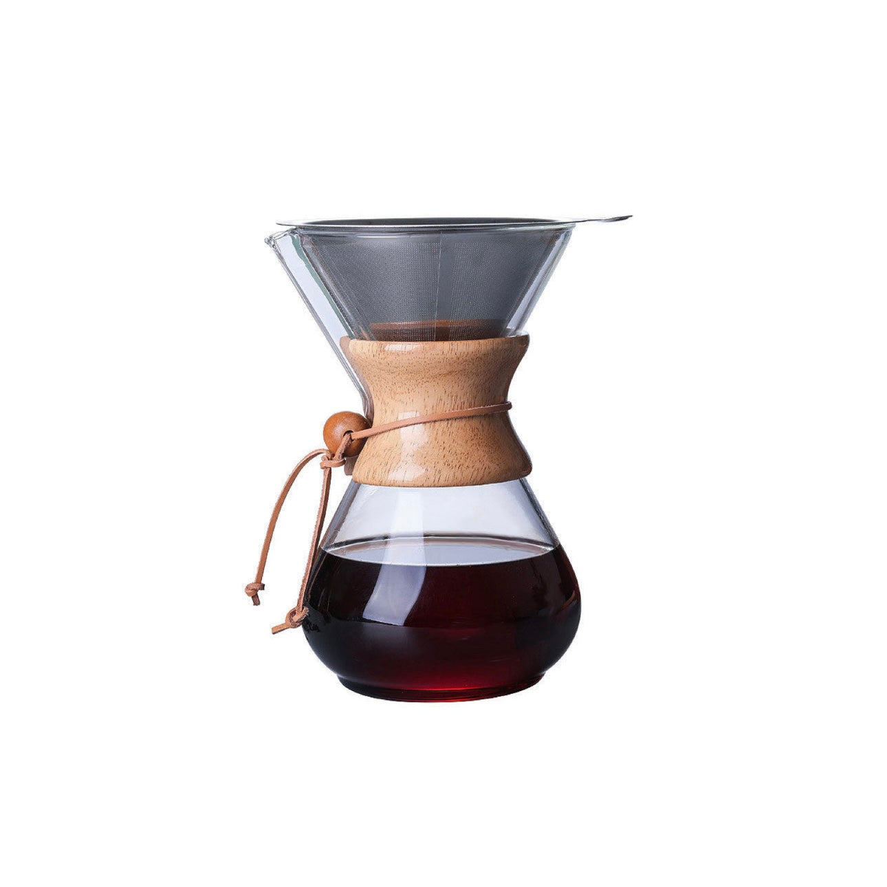 "Hourglass" Pour-Over Coffee Maker with Reusable Stainless Steel Filter