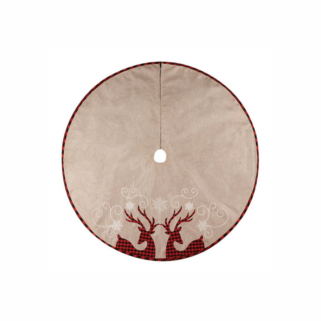 Rustic Reindeer & Buffalo Plaid Christmas Tree Skirt