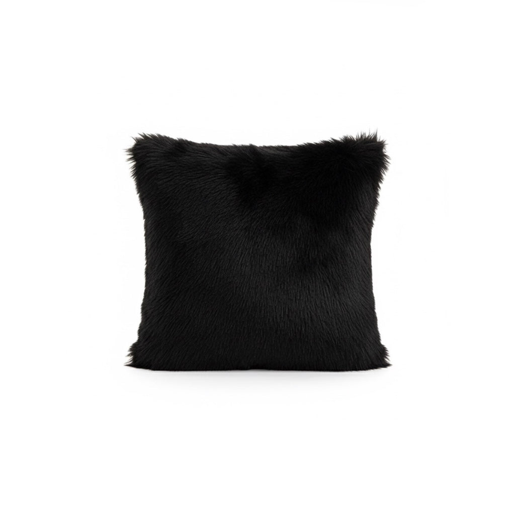 High-Pile Black Shag Faux Fur Throw Pillow. (2-Pack)
