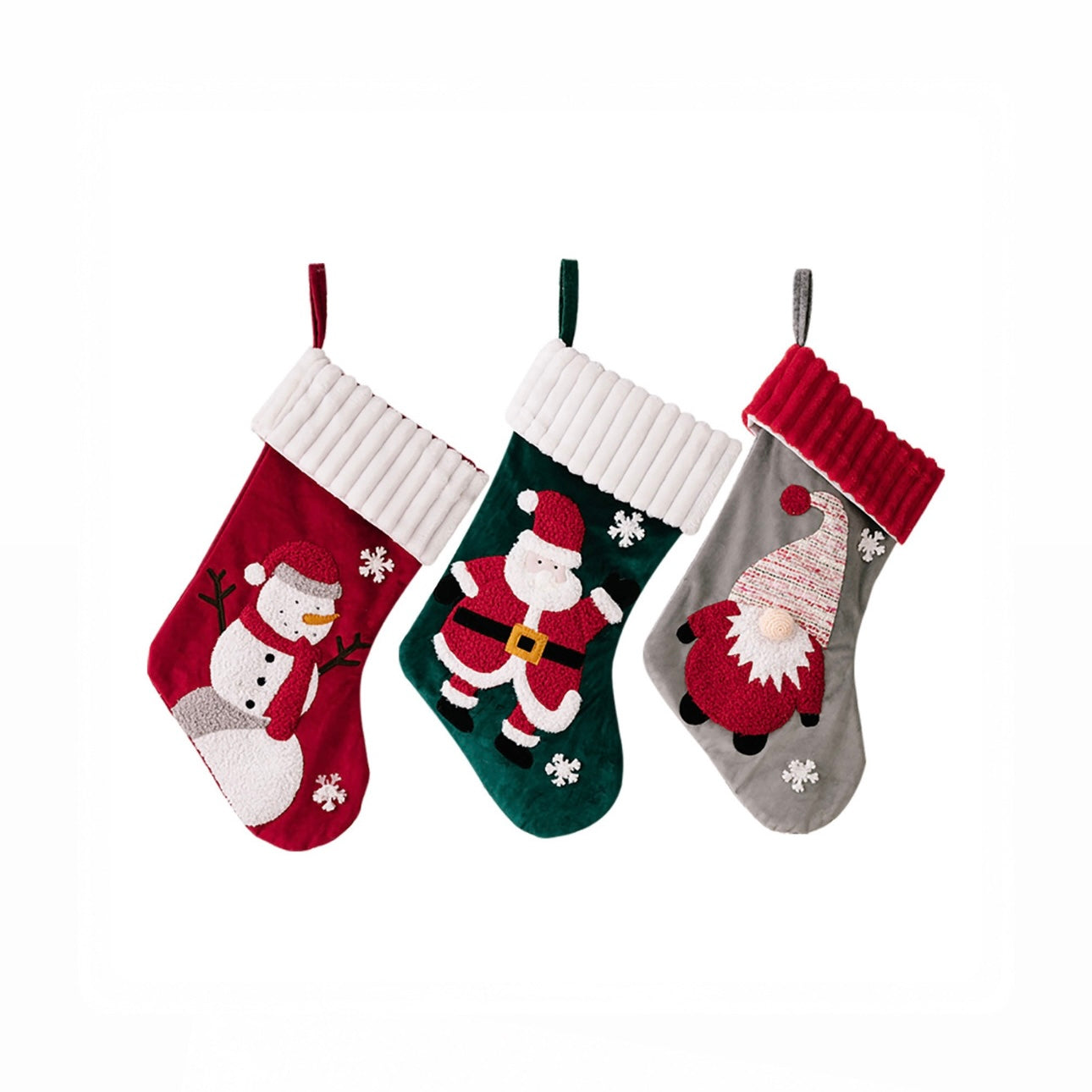 Cozy Rib-Knit Cuff Character Velvet Patch Christmas Stockings