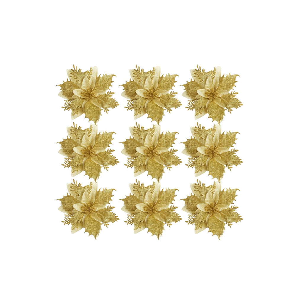 "Glimmering Gold" Luxe Glitter Poinsettia Floral Picks (Set of 10)