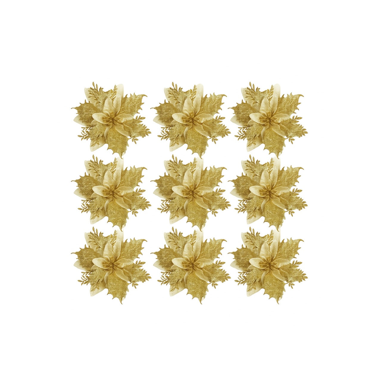 "Glimmering Gold" Luxe Glitter Poinsettia Floral Picks (Set of 10)