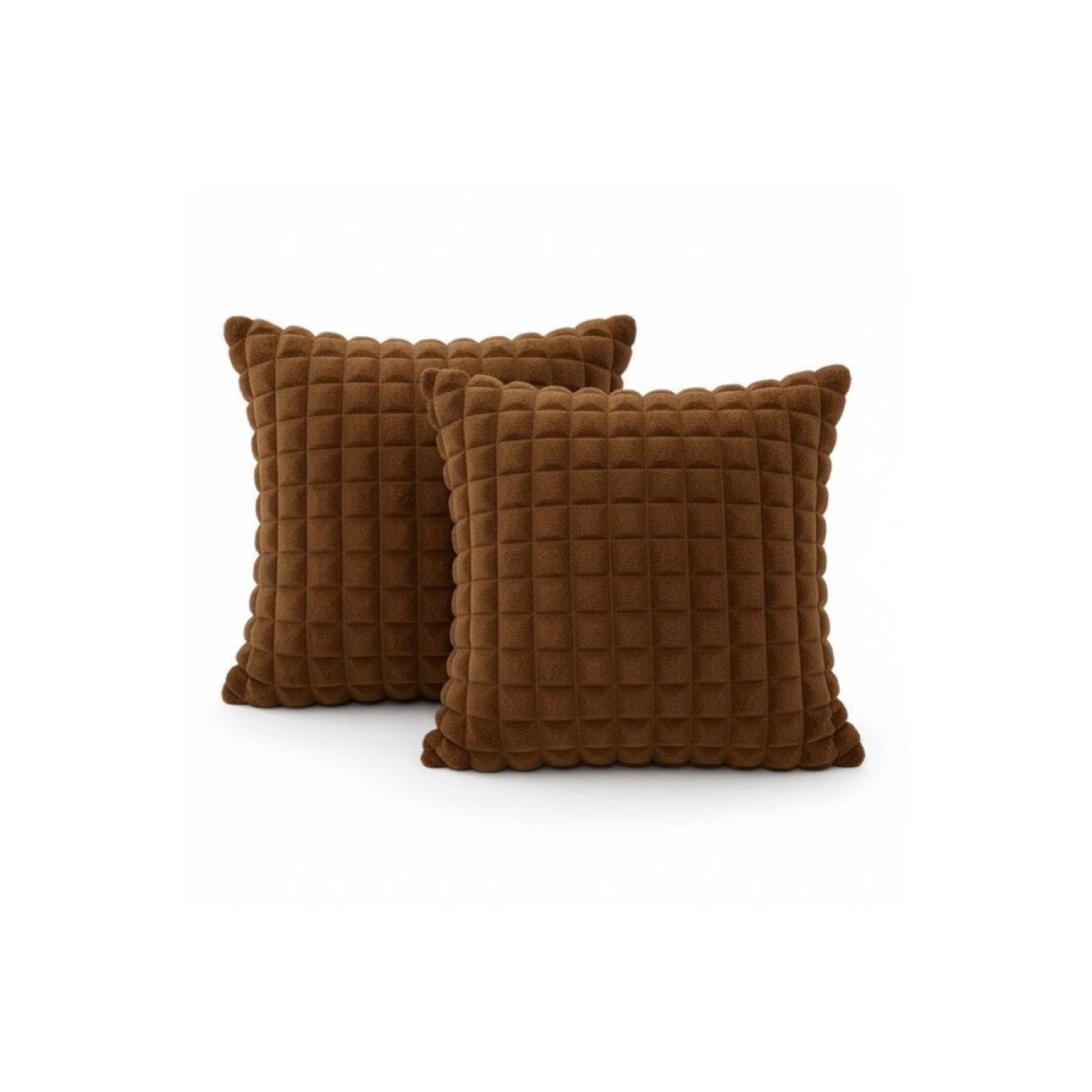 Cozy Waffle Grid Sculpted Rabbit Hair Cut Plaid Pillow Set (2-Pack)