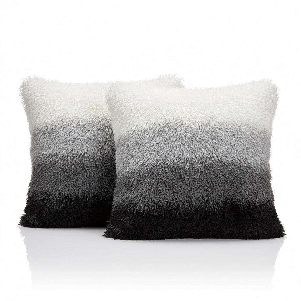 Chic Ombre Shag Faux Fur Throw Pillow Cases. (2-Pack)