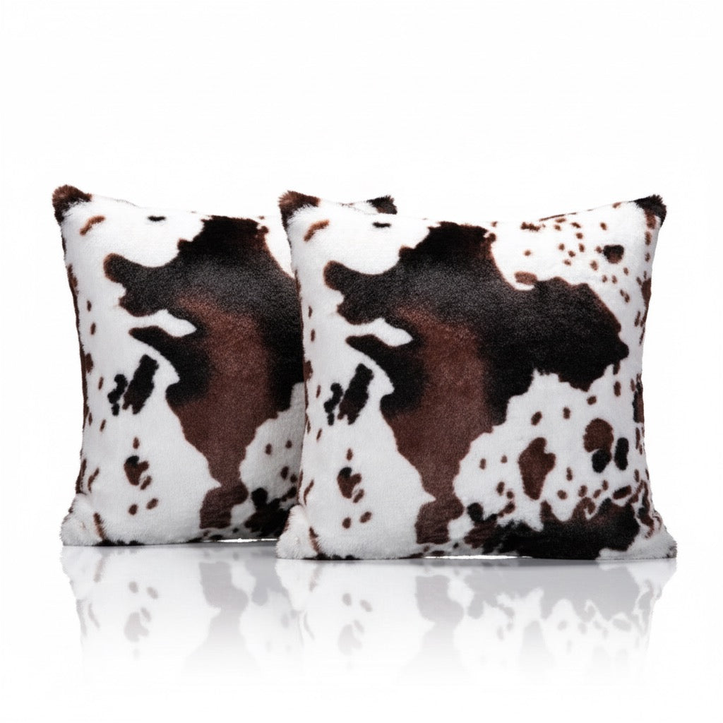 Farmhouse Chic Faux-Cowhide Throw Pillow. (2-Pack)