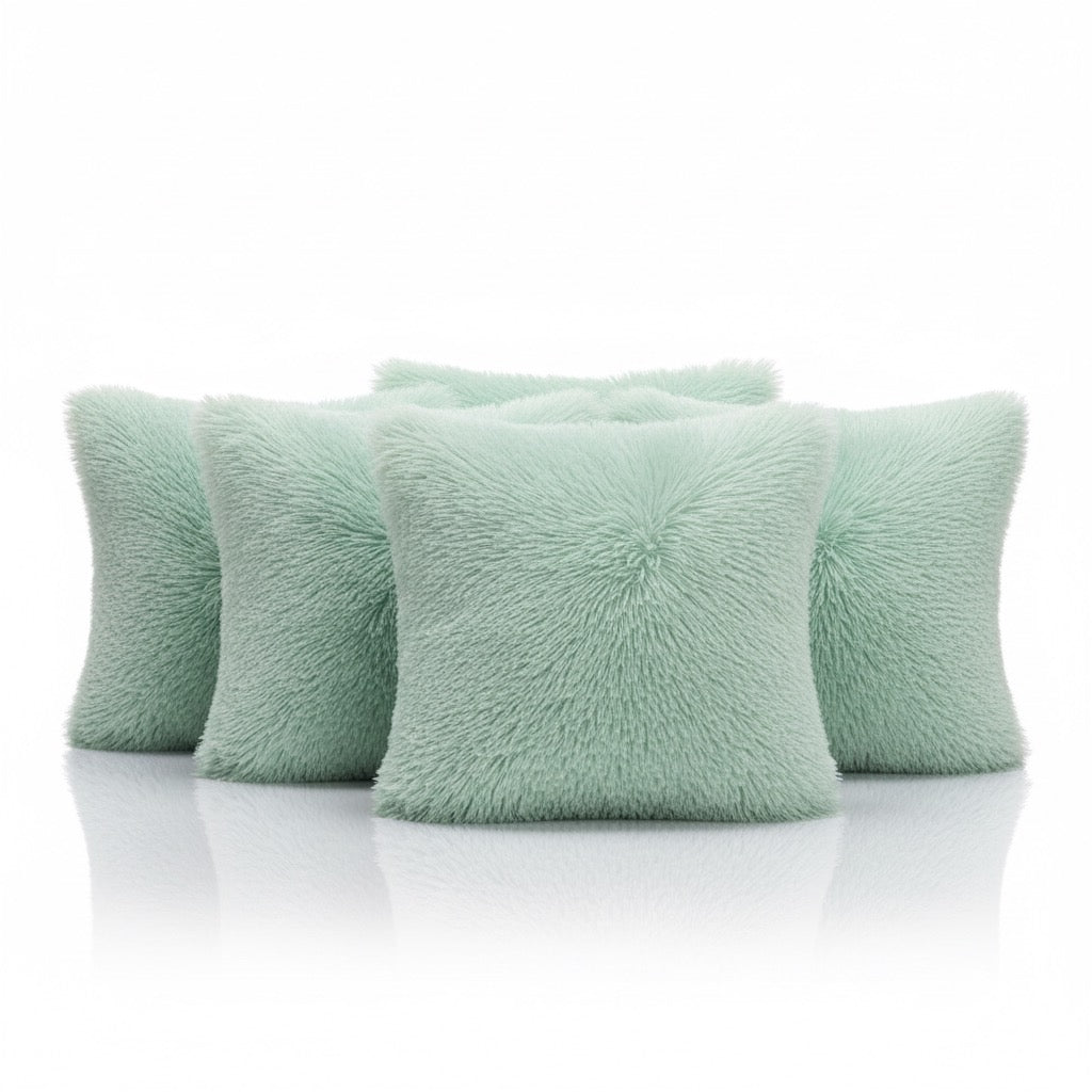 Fluffy Shag Faux Fur Square Throw Pillow Home Cushion (4-Pack)