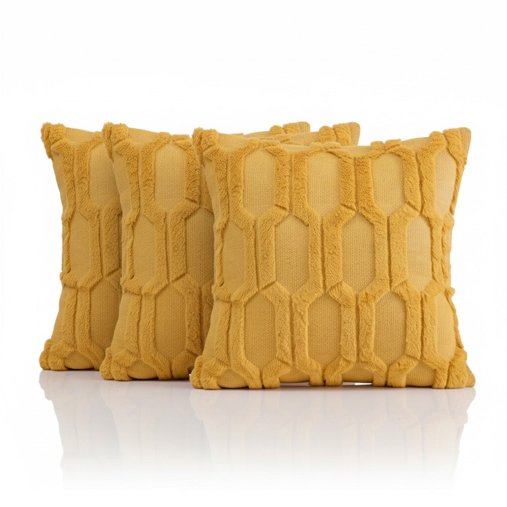 Modern Honeycomb Texture & Geometric Cut-Pile Throw Pillows (3-Pack)
