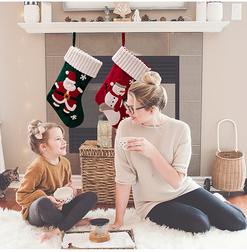 Cozy Rib-Knit Cuff Character Velvet Patch Christmas Stockings